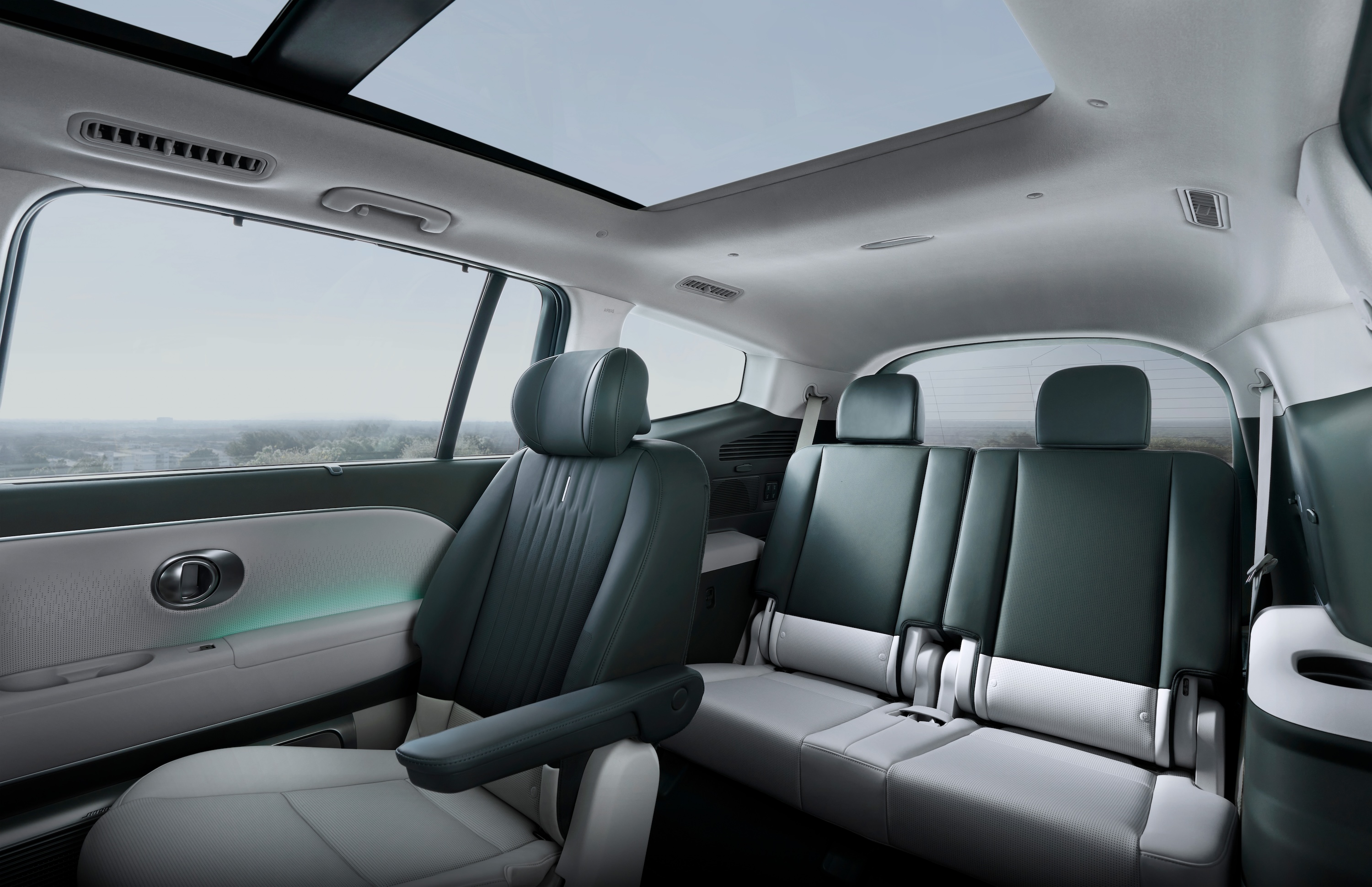 View of second and third row seats inside the Hyundai IONIQ 9 electric SUV.